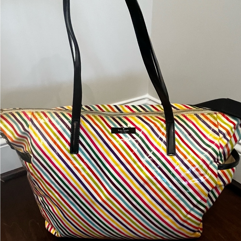 Kate Spade Multicolor Diagonal Stripe Diaper Bag with Black Handles